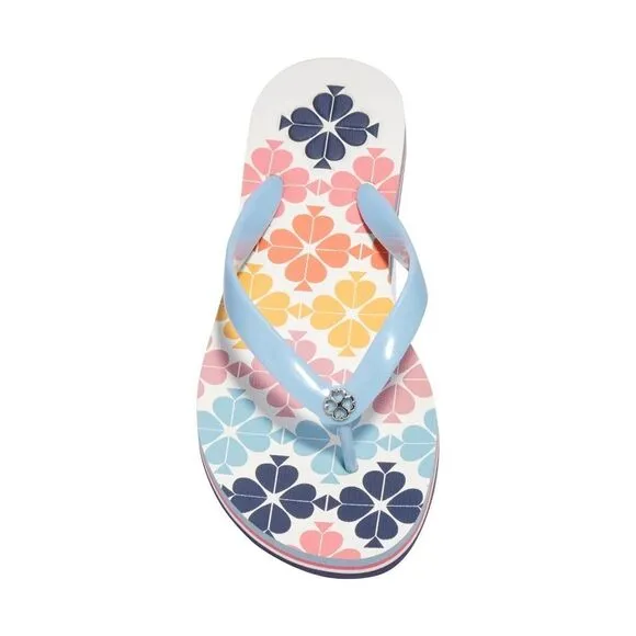 New! KATE SPADE Logo Floral Flyaway Flip Flop Thong Sandals Size 7 Spade Flower