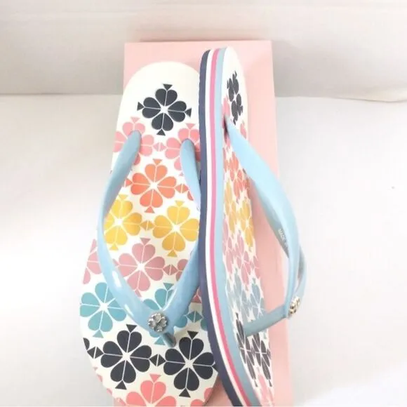New! KATE SPADE Logo Floral Flyaway Flip Flop Thong Sandals Size 7 Spade Flower