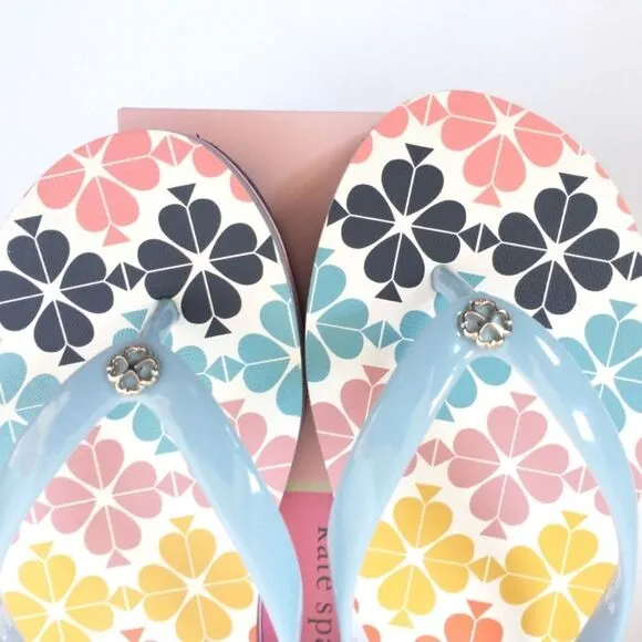 New! KATE SPADE Logo Floral Flyaway Flip Flop Thong Sandals Size 7 Spade Flower