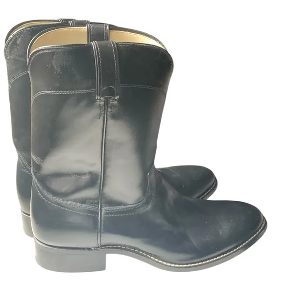NEW LAREDO VAUGHN Men’s Black Leather Round Toe Smooth Western Cowboy Boots