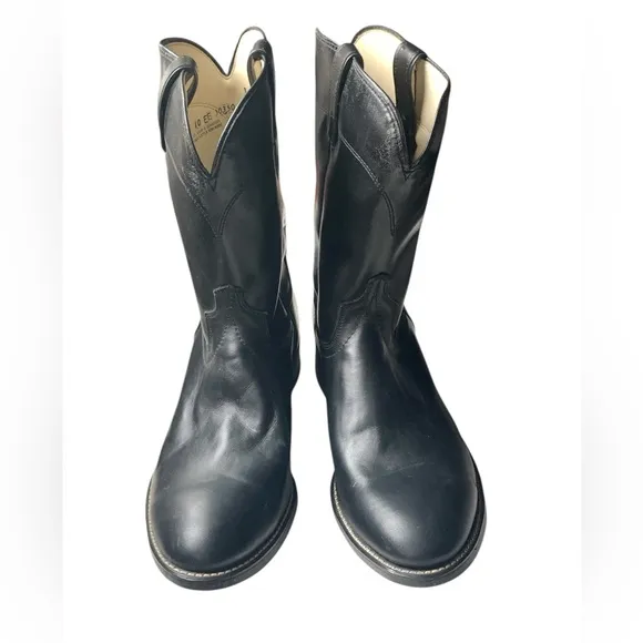 NEW LAREDO VAUGHN Men’s Black Leather Round Toe Smooth Western Cowboy Boots