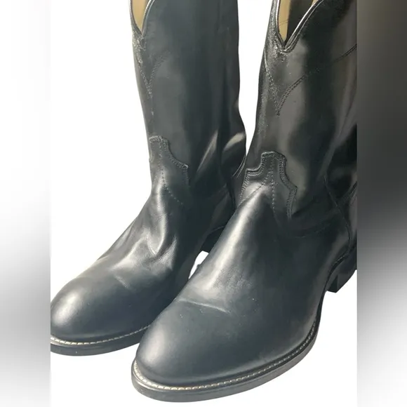 NEW LAREDO VAUGHN Men’s Black Leather Round Toe Smooth Western Cowboy Boots