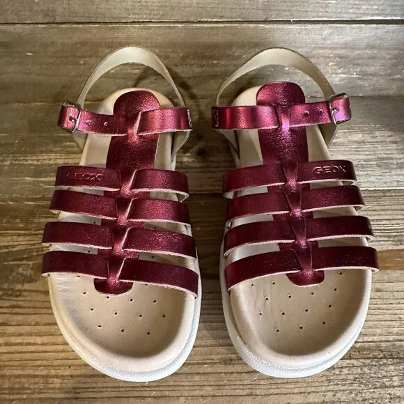New Little Kids Geox J.S‎ Solemia Pink Metallic Sandals Flip Flops 12 C / 30 EU