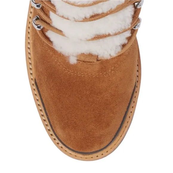 New MARC FISHER LTD Izzie Genuine Shearling Lug Sole Boots Dk Brown Suede Sz 9