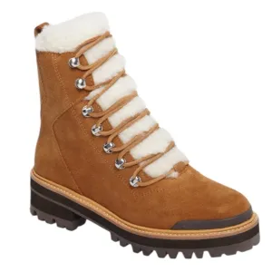 New MARC FISHER LTD Izzie Genuine Shearling Lug Sole Boots Dk Brown Suede Sz 9