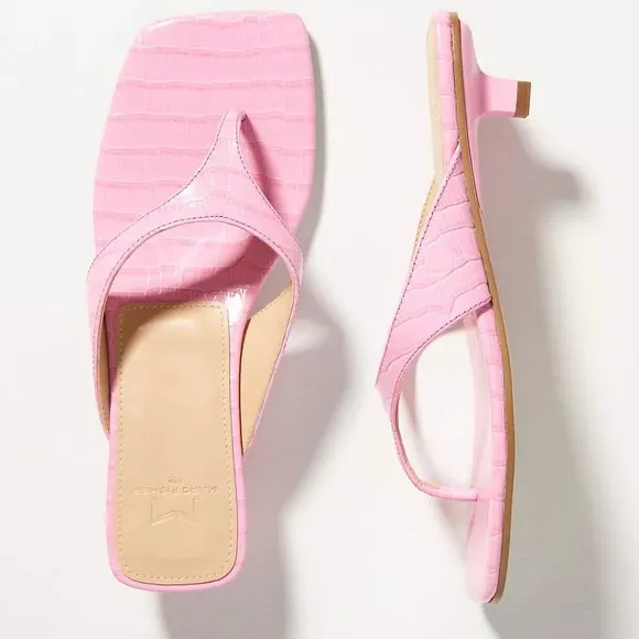 NEW Marc Fisher Size 7.5 Womens Square Toe Heeled Flip-Flop Sandals, Medium Pink