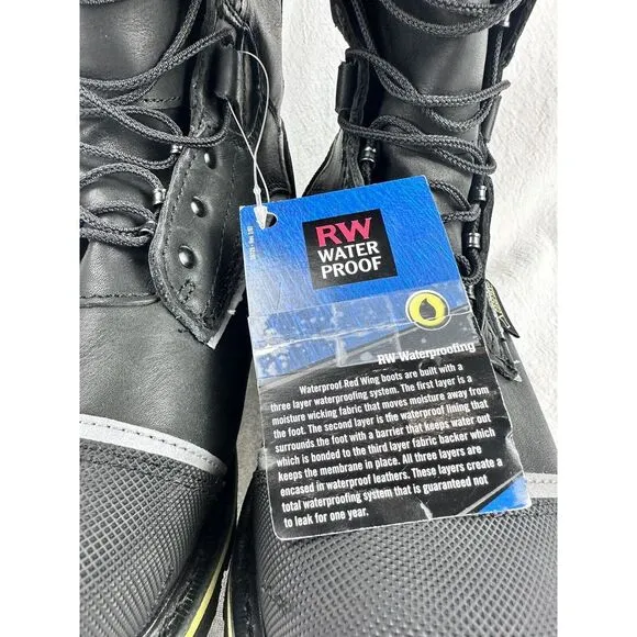 NEW MENS RED WING WORK BOOTS‎ GORE-TEX BLACK TALL STEEL TOE VIBRAM WATERPROOF