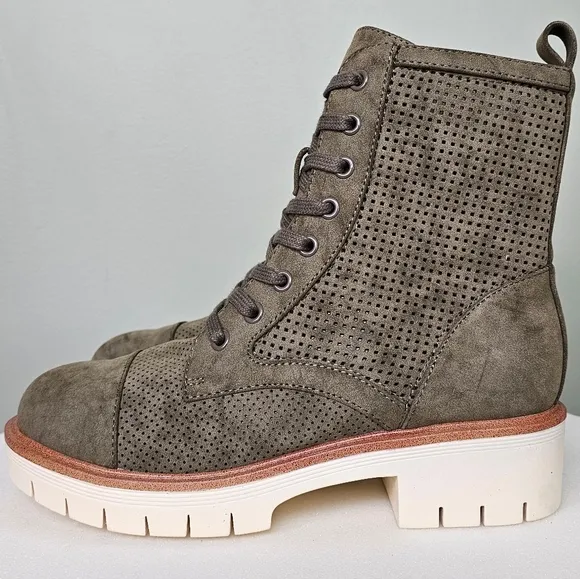 New Mia Havenn Combat Lace Up Ankle Boots Olive Green Women's Size 6.5