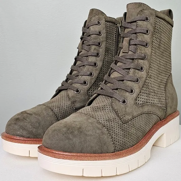 New Mia Havenn Combat Lace Up Ankle Boots Olive Green Women's Size 6.5