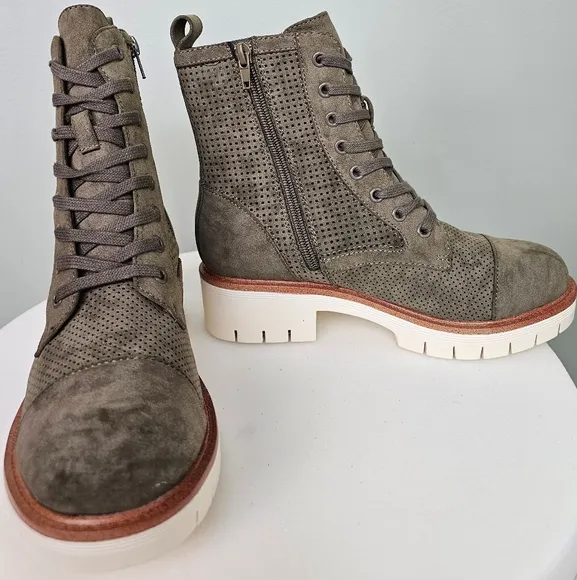 New Mia Havenn Combat Lace Up Ankle Boots Olive Green Women's Size 6.5
