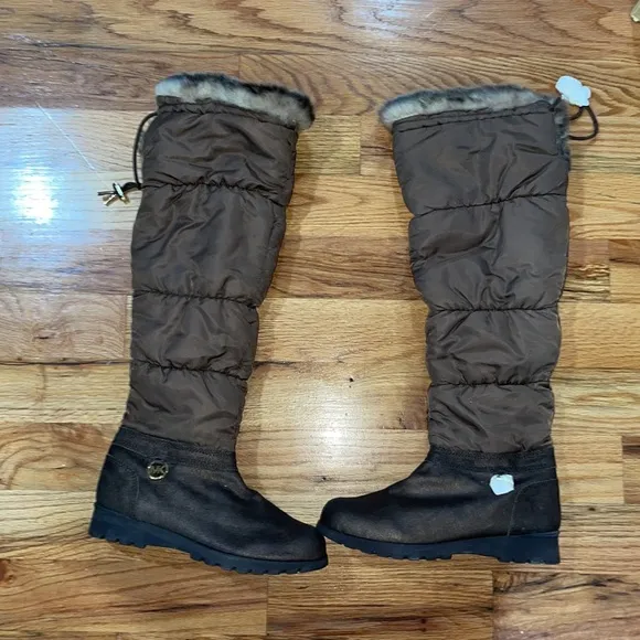 NEW Michael Kors Women's Brandy Snow Boot Tall Leather Boots  Faux Fur 10 Bronze