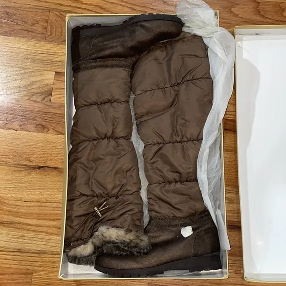 NEW Michael Kors Women's Brandy Snow Boot Tall Leather Boots  Faux Fur 10 Bronze