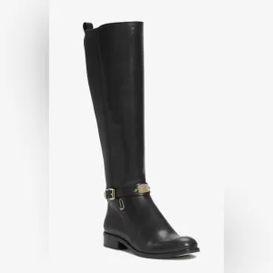 New MICHAEL MICHAEL KORSArley Leather Boot Size 7m tall logo equestrian stretch