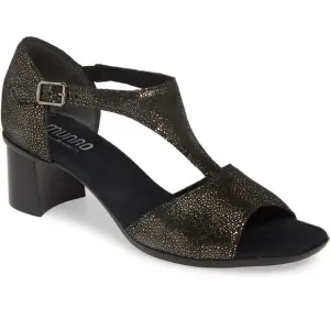 New Munro Women's Violet T-Strap Sandal Black Metallic Gold Print 7.5