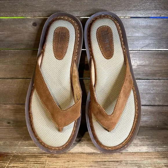 New NWOB Mens Born‎ Bermuda Brown Suede Comfort Flip Flops Sandals Size 11 M
