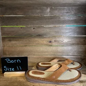 New NWOB Mens Born‎ Bermuda Brown Suede Comfort Flip Flops Sandals Size 11 M