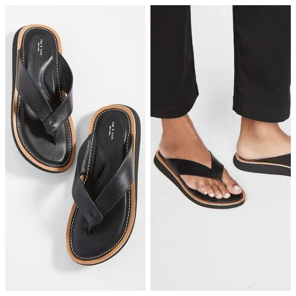 NEW Rag &amp; Bone Parker Thong Sandals Womens 5 EU 35 Leather Flip Flops Black