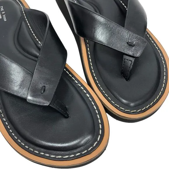 NEW Rag &amp; Bone Parker Thong Sandals Womens 5 EU 35 Leather Flip Flops Black
