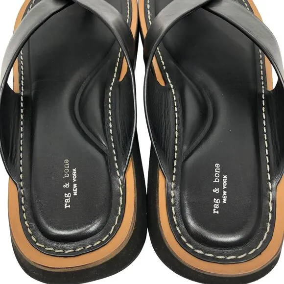 NEW Rag &amp; Bone Parker Thong Sandals Womens 5 EU 35 Leather Flip Flops Black