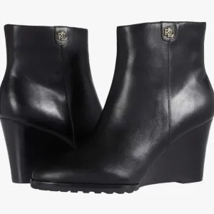 NEW Ralph Lauren Black Wedge Ankle Boot In Size 6
