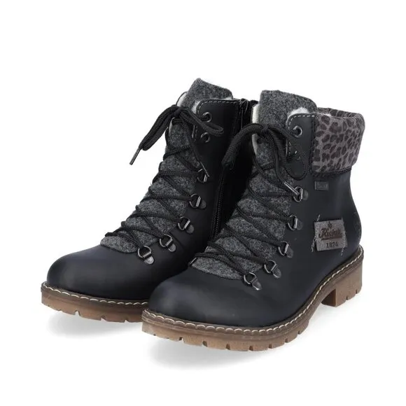 NEW RIEKER Lace Up Comfort Boots black for women 462mn