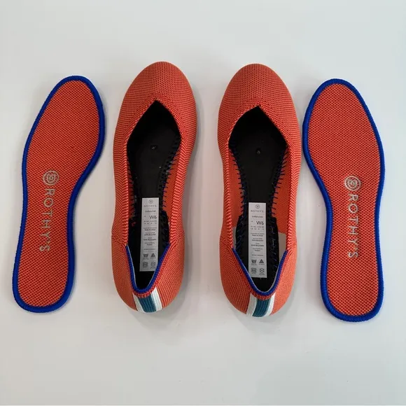 NEW Rothy's The Flat in Persimmon Marina Heel Stripe - Size 6