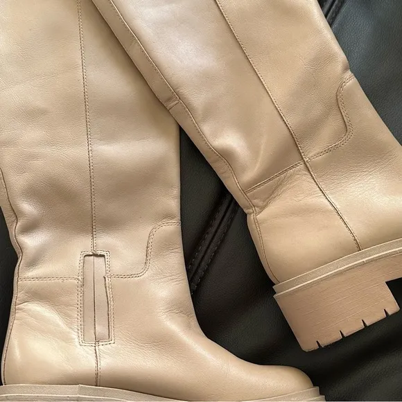 NEW Sam Edelman Larina Tall Platform Waterproof Leather Boots Sesame Tan Size 5