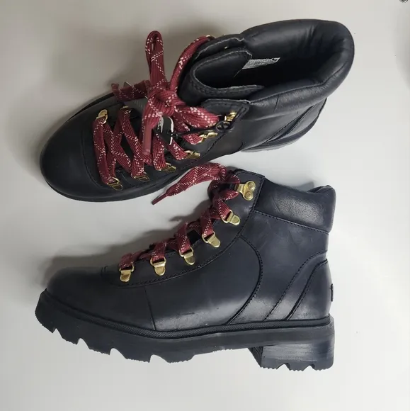 NEW Sorel Boots Women’s Lennox Hiker Boot Waterproof Black Red Laces 8.5