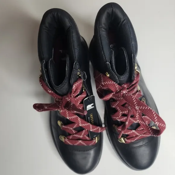 NEW Sorel Boots Women’s Lennox Hiker Boot Waterproof Black Red Laces 8.5