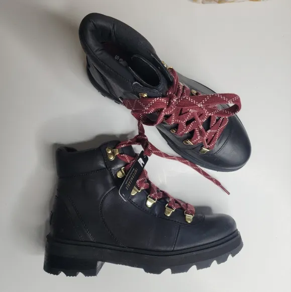 NEW Sorel Boots Women’s Lennox Hiker Boot Waterproof Black Red Laces 8.5