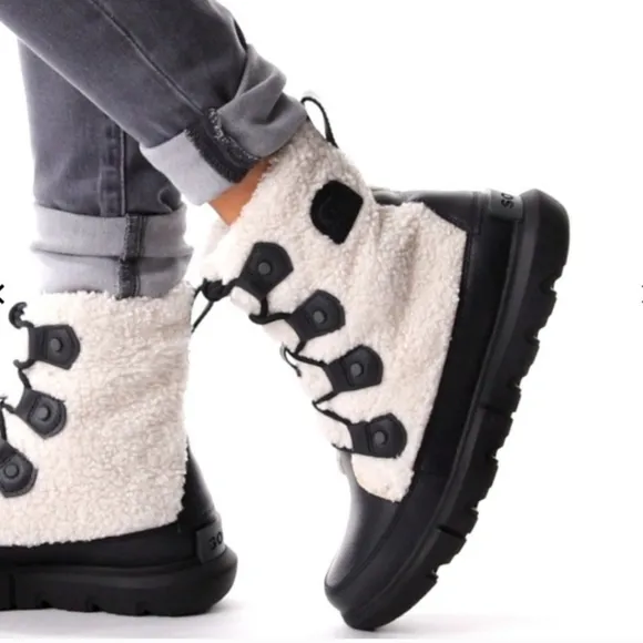 NEW Sorel Explorer II Joan Cozy Boot White/Black Sea Salt Size Women's 10