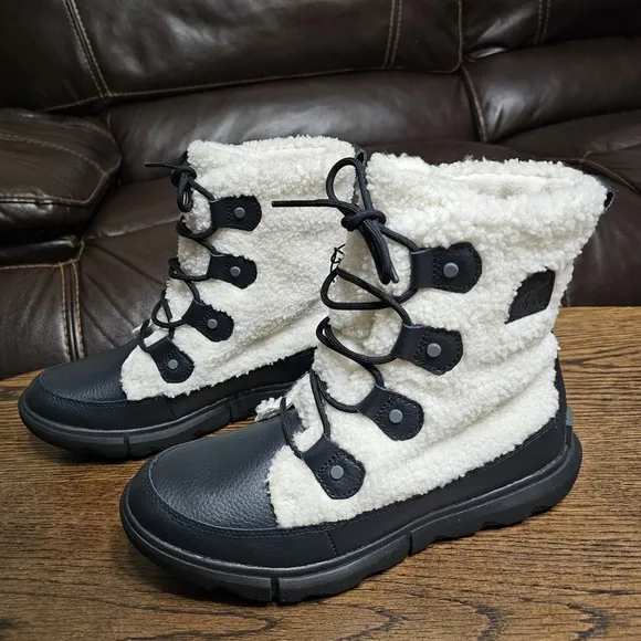 NEW Sorel Explorer II Joan Cozy Boot White/Black Sea Salt Size Women's 10
