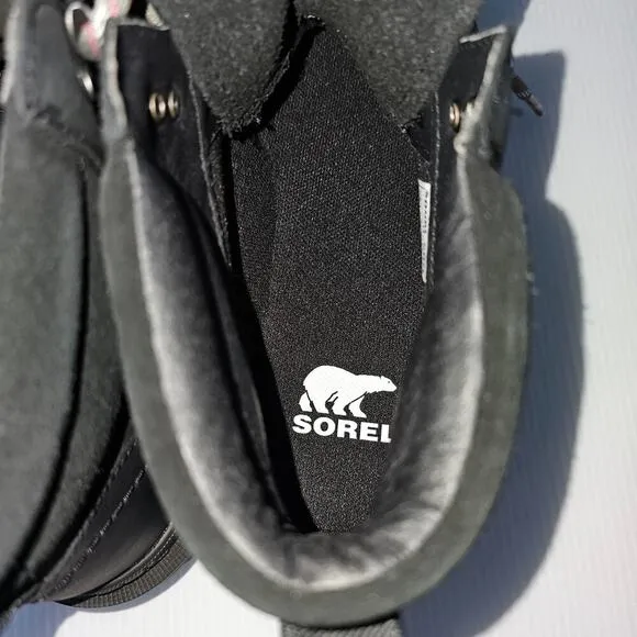 NEW Sorel Hi Line Hiker Ankle Bootie Waterproof Lace Up Black Leather 9.5
