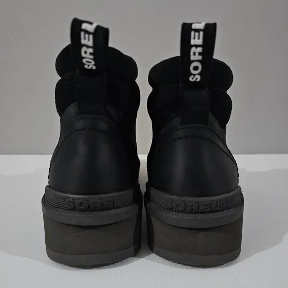 NEW Sorel Hi Line Hiker Ankle Bootie Waterproof Lace Up Black Leather 9.5