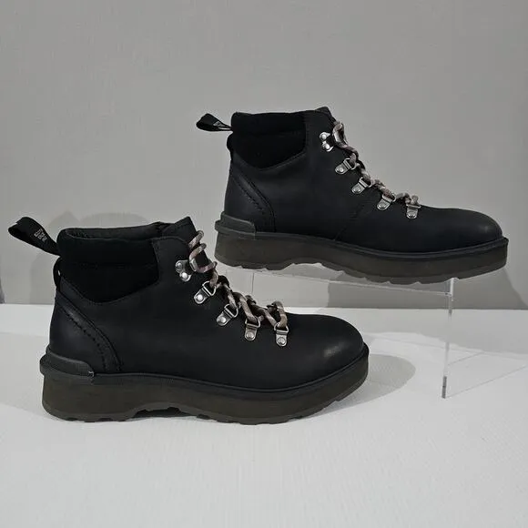 NEW Sorel Hi Line Hiker Ankle Bootie Waterproof Lace Up Black Leather 9.5