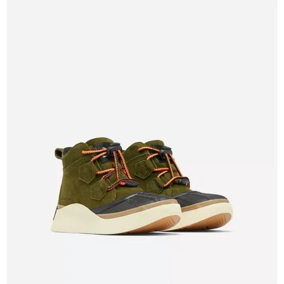 NEW SOREL kid's out n about iv boots in utility green / black