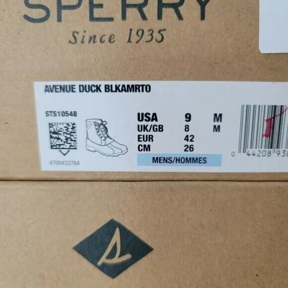 NEW Sperry Avenue Waterproof Duck Boots‎ Men's Size 9 Rain Thermal Winter Fleece