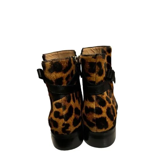 NEW Talbots real calf hair bow exotic animal print zip ankle boots sz 7 m