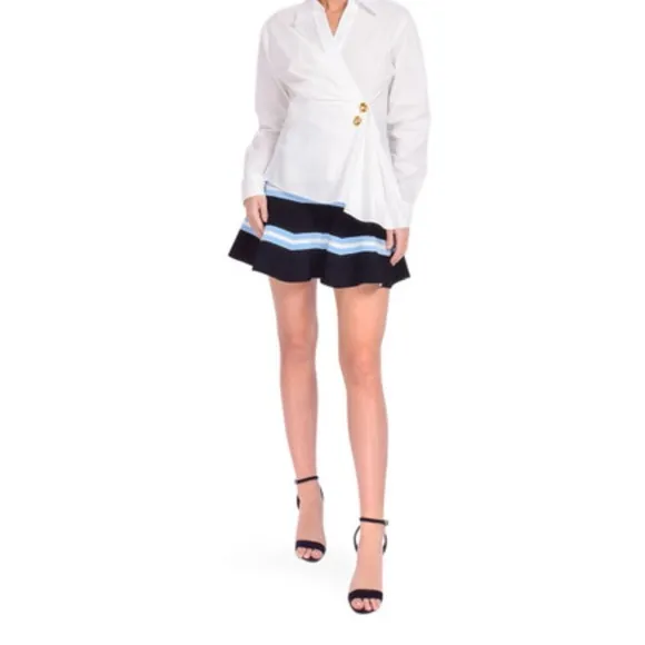 💙New TANYA TAYLOR Rivka Knit Skirt small black blue white striped stretchy $345