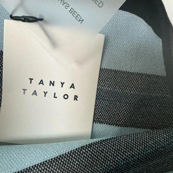 💙New TANYA TAYLOR Rivka Knit Skirt small black blue white striped stretchy