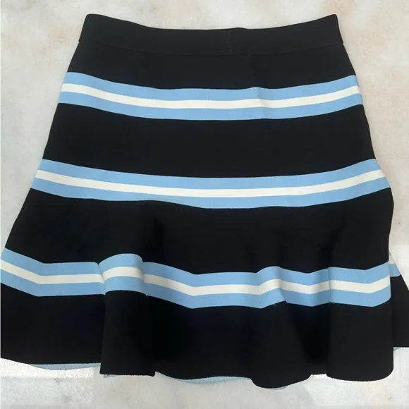 💙New TANYA TAYLOR Rivka Knit Skirt small black blue white striped stretchy