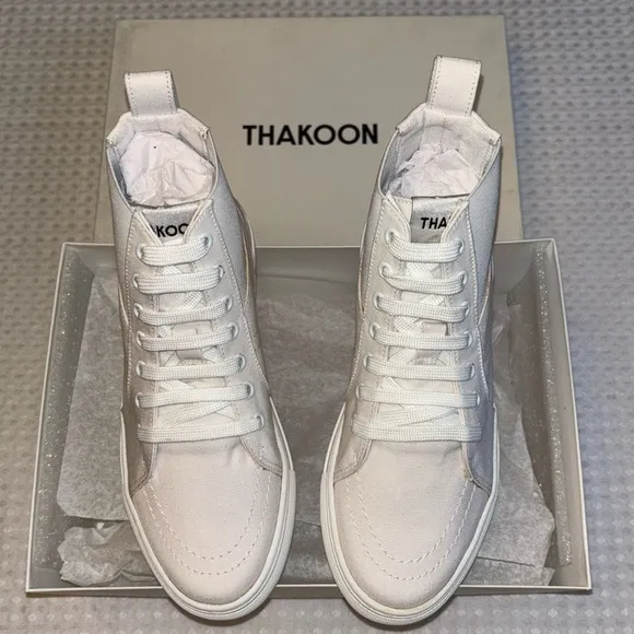 NEW! THAKOON 35/5 White Pull-On High Top Designer Sneakers Athletic Casual Shoes