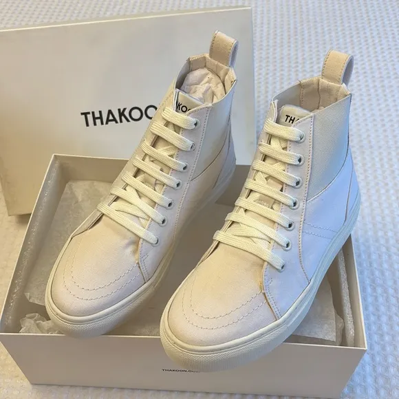 NEW! THAKOON 35/5 White Pull-On High Top Designer Sneakers Athletic Casual Shoes