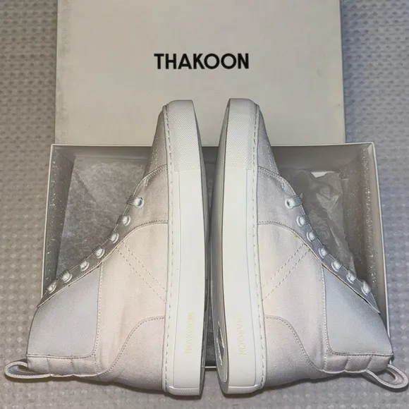NEW! THAKOON 35/5 White Pull-On High Top Designer Sneakers Athletic Casual Shoes