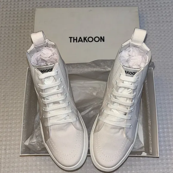 NEW! THAKOON 37/7 White Pull-On High Top Designer Sneakers Athletic Casual Shoes