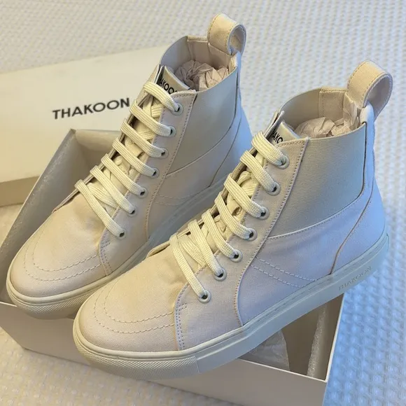 NEW! THAKOON 37/7 White Pull-On High Top Designer Sneakers Athletic Casual Shoes