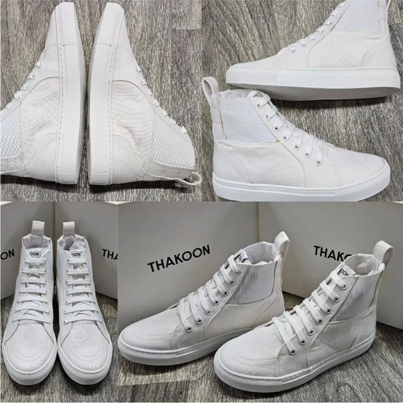NEW! THAKOON 37/7 White Pull-On High Top Designer Sneakers Athletic Casual Shoes