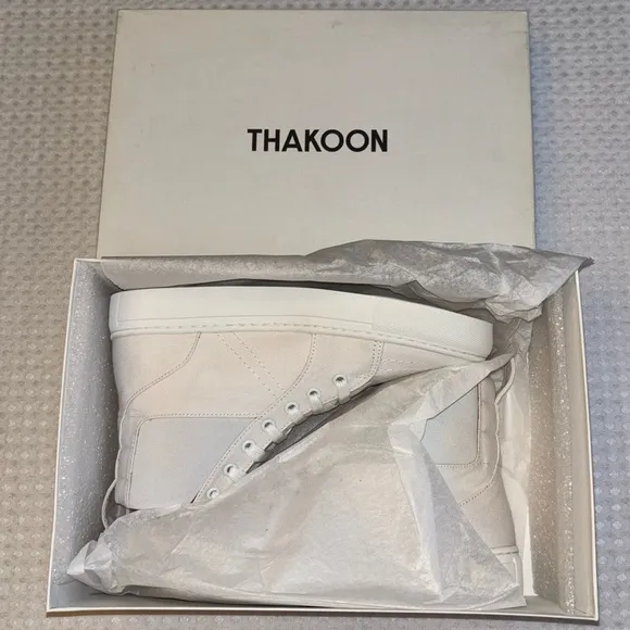 NEW! THAKOON 37/7 White Pull-On High Top Designer Sneakers Athletic Casual Shoes