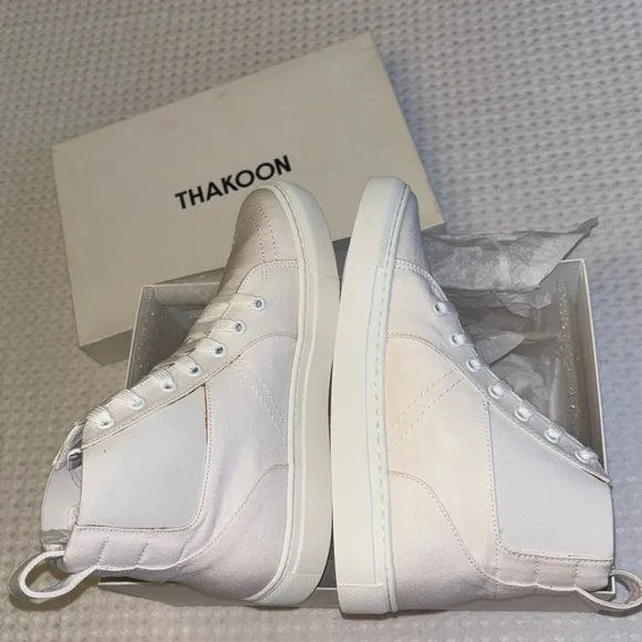 NEW! THAKOON 37/7 White Pull-On High Top Designer Sneakers Athletic Casual Shoes