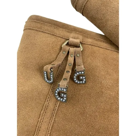New UGG Australia Sz 5 Womens Layrnn Charm Tassle Boots Chestnut Suede &amp; Wool